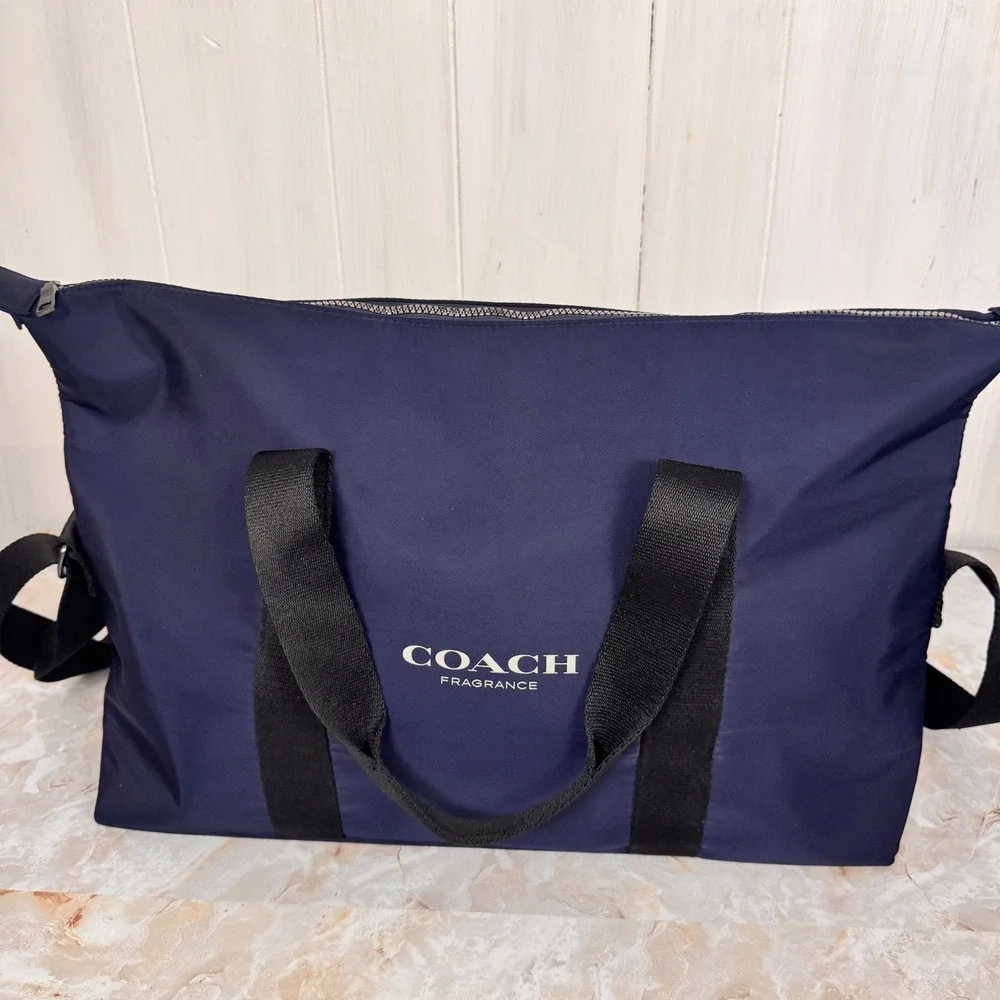 Coach Fragrance Duffel Bag Large Navy Blue Travel Weekend Gym Tote Bag